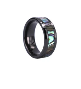 8mm Band Abalone Shell Inlay Step Edge Men Women Engagement Wedding Ring - Picture 1 of 15