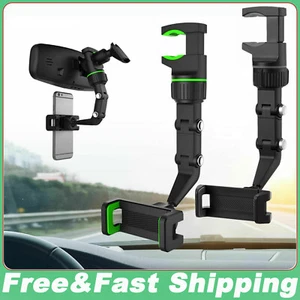 360° Car Rearview Mirror Rotation Adjustable Phone Holder Mount Multifunction - Picture 1 of 11