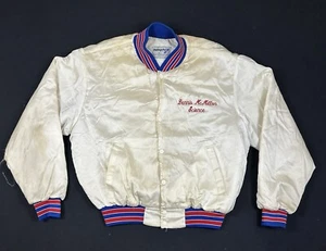 Vintage Varsity Jacket USA Satin Swingster Large White Red Blue - Picture 1 of 5
