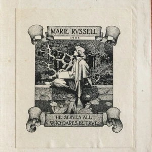 RARE 1905 BOOKPLATE DESIGNED BY MAXFIELD PARRISH FOR MARIE RUSSELL JAPAN VELLUM - Picture 1 of 16