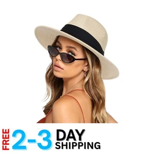 Elegant Summer Straw Hat with Wide Brim and Black Ribbon - Fashion Essential - Picture 1 of 9