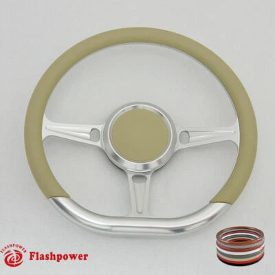 Volante Billet 14" Tipo D Bronceado Medio Envoltura Restauración Chevy Ford GMC Foto 1 de 4