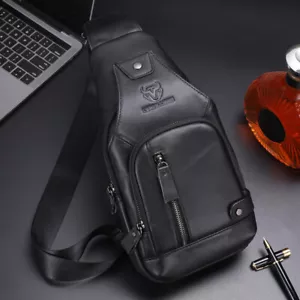 LEBULLBRO 100 % Echtleder Schlinge Rucksack Herren Schultertasche Brusttasche Neu - Bild 1 von 17