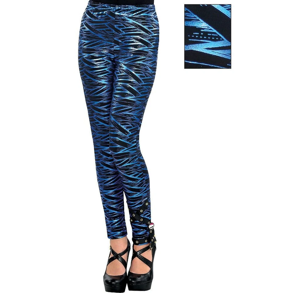 Girls Monster High Fierce Leggings Blue Black Costume Accessory Child Size M/l