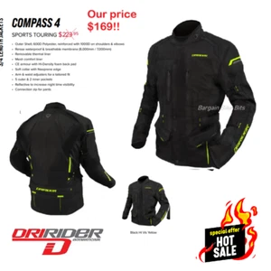 DriRider COMPASS 4 motorcycle jacket NEW Motorbike Road Mens Hi Vis Yellow - Picture 1 of 5