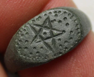 Rare Genuine Ancient Roman bronze ring artifact intact Pentagram stars pellet9.5 - Picture 1 of 7