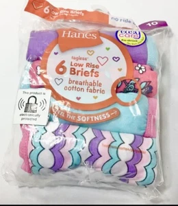 NWT Hanes 6-count pack girls tagless no ride  coloured up cotton briefs sz 10  - Picture 1 of 6