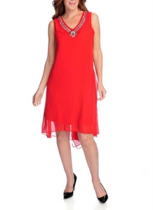 NEW The Countess Collection Woven Sleeveless Embellished V-Neck Hi-Lo Dress S-1X - Picture 1 of 8