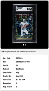 2018 Donruss Optic #21 Dan Marino MVP Lazer Velocity *Case Hit* SGC 8.5 POP 1 - Picture 1 of 3