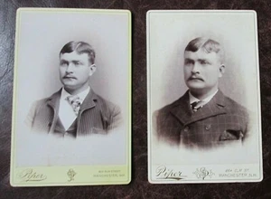 Set of 2 Antique Cabinet Portrait Man Mustache Vintage Photos Manchester NH 1882 - Picture 1 of 5
