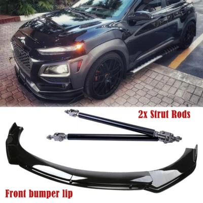 Front Bumper Lip Spoiler Splitter Body Kit + Strut Rods For Hyundai Kona 2018-23 Foto 1 de 4
