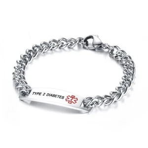 Personalized Medical Alert ID Bracelet Emergency Women Bangle Couple Gift - Picture 1 of 15