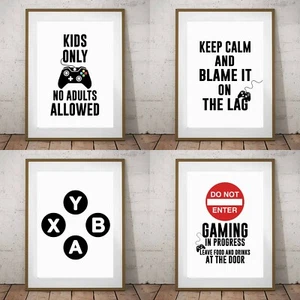 4er Set Gamer Gaming Drucke Poster Kinder Schlafzimmer Wandkunst Dekor DR - Bild 1 von 1