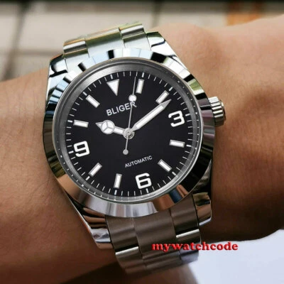 Relógio masculino automático 39mm BLIGER mostrador preto vidro de safira 24 joias NH35 PT5000 - Imagem 1 de 4