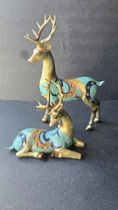 Set statuine cervo decorative art nouveau coppia sculture cervo 10" oro blu - Foto 1 di 8