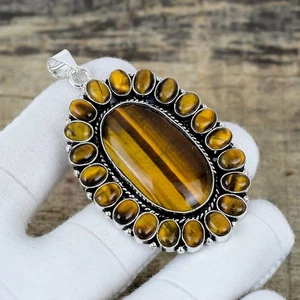 Naturale Occhio di Tigre Gemma Fatto 925 Argento Sterling Ciondolo Gioielli Per - Foto 1 di 4