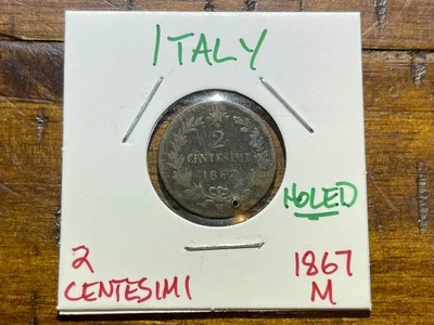 Italy 🇮🇹 1867-M 2 Centesimi (Holed) - Nice Old Coin! We Combine Shipping! - Image 1 of 4