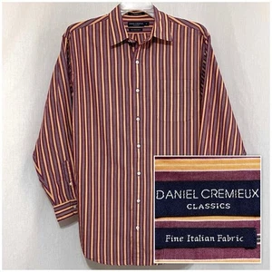Sz M Medium DANIEL CREMIEUX Mens Long Sleeve Button Down Red Yellow Stripe Shirt - Picture 1 of 9