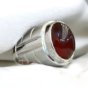 Blood Red Agate Men Vintage Ring, Men Handmade Ring, Red Agate 925 Silver Ring, - Picture 1 of 3
