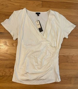 NWT Talbots Women’s Short Sleeve Surplice Blouse Off White Size Large Petite  - Picture 1 of 5