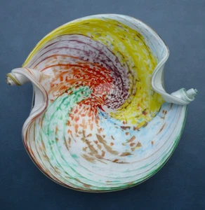 Vintage Murano Art Glass Vintage Pastel Twist Bowl Copper Flecks Gorgeous - Picture 1 of 11