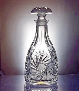 Vintage Heavy Hand Cut Crystal Decanter With Domed Stopper Pinwheel Starburst - Picture 1 of 10