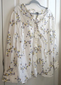 Talbots Lightweight 100% Cotton Yellow Blue Fall Flower Ruffle Plus Size 2X NWT - Picture 1 of 9