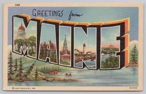 Large Letter Greetings From Maine Postcard 1954 - Picture 1 of 2
