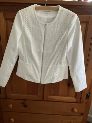 Chaqueta de algodón CALVIN KLEIN blanca con ojales con cremallera de 2 vías para mujer talla 8 nueva sin etiquetas Foto 1 de 4
