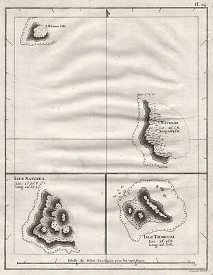 Islas Cook 1785: Wenooa Ette, Wateeoo, Mangeea, Toobouai - mapa del Capitán Cook Foto 1 de 4