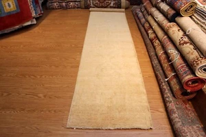 TOP QUALITÄT 12 Fuß LÄUFER Handgeknüpfter Pflanzenfarbener Orientteppich Beige Elfenbein Creme - Bild 1 von 11