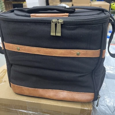 ROTHCO Insulated Black Canvas & Leather Bag Hand Travel Food & Drinks Beer Cooler S14