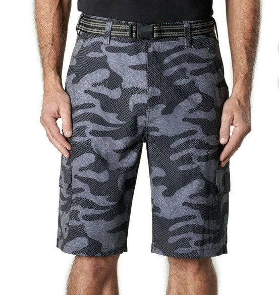 IRON CO. Hybrid Belted Shorts Dark Green Camo Cargo Size 40