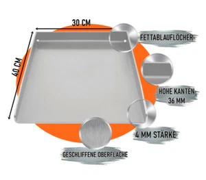 Grillplatte Plancha 40x30 cm 4mm Edelstahl V2A Burgerplatte BBQ-Wanne Grillwanne - Bild 1 von 7