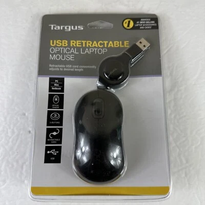 Targus USB Retractable Optical Laptop Mouse, Black - Image 1 of 2