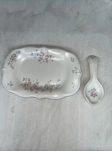 Pfaltzgraff Tea Rose Sculpted Oval Serving Platter / bread tray Spoon Rest - Picture 1 of 7
