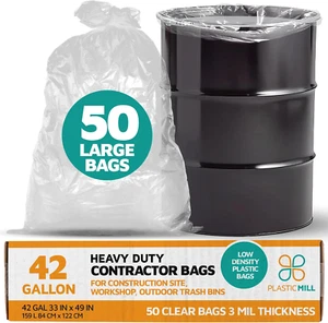 Contractor Bags Heavy Duty - Commercial, Industrial Garbage Bags - Clear Constru - Picture 1 of 5