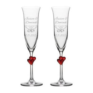 2 Sektgläser mit Gravur "Tauben Ringe" Name graviert Hochzeitsgeschenk L'Amour - Bild 1 von 6
