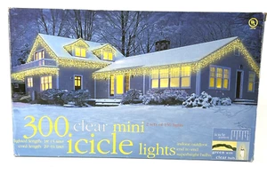 Icicle Lights - 300 Mini Clear Christmas Lights- Green Wire - 18’ Indoor/outdoor - Picture 1 of 5