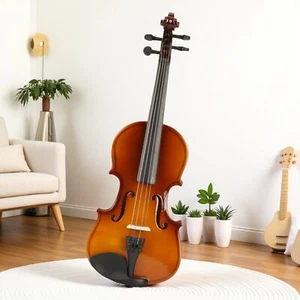 1/8 Kids Acoustic Violin Set For Beginners - Natural Color, Case, Bow & Rosin - Picture 1 of 24