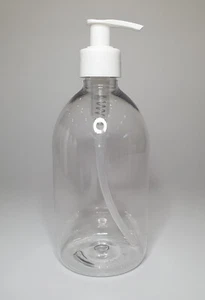 Empty 500ml PET Plastic Clear Boston Bottles & White Lotion Pump *Any Amount* - Picture 1 of 1