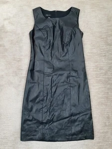 AB Studio Women's 2 Black Faux Leather Front Ponte Knit Back Sheath Dress Chic - Picture 1 of 8