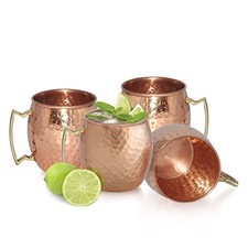 Hammered Copper Moscow Mule Mug Handmade of 100pct Pure Copper Brass Handle Set
