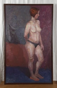 Mujer desnuda de pie, pintura al óleo original grande, arte enmarcado - Imagen 1 de 11
