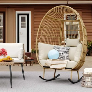 Wicker Rocking Egg Chair Rocking Basket Chair Oversized with Cushion Backyard - Picture 1 of 6