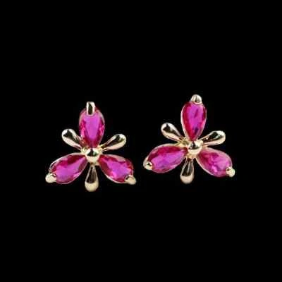 925 Sterling Silver 3x4.3mm Ruby 3/8'' Earrings Yellow Gold-Plate Gemstone - Image 1 of 2