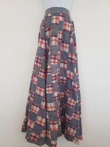 Vintage Skirt Size 8 10 Maxi Red Blue Check Retro Cotton Hippie Bohemian  - Picture 1 of 14