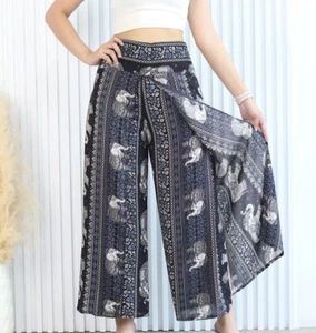 New Wide Leg Pants Palazzo Lagenlook Bohemian Gypsy Hippie Trousers Wrap WLP - Picture 1 of 3
