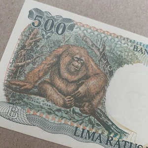 ORANGUTAN Currency Animal 1992 INDONESIA 500 Rupiah Banknote LIMA RATUS or 500 - Picture 1 of 4