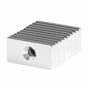 1 x 1/2 x 1/8 Inch Neodymium Rare Earth Countersunk Block Magnets N52 (10 Pack) - Picture 1 of 2